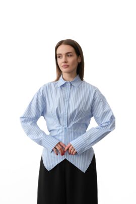 Сорочка в смужку з особливим кроєм Блакит. смужка