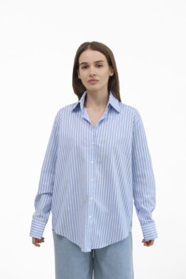 Сорочка класична вільного силуету Блакит. смужка