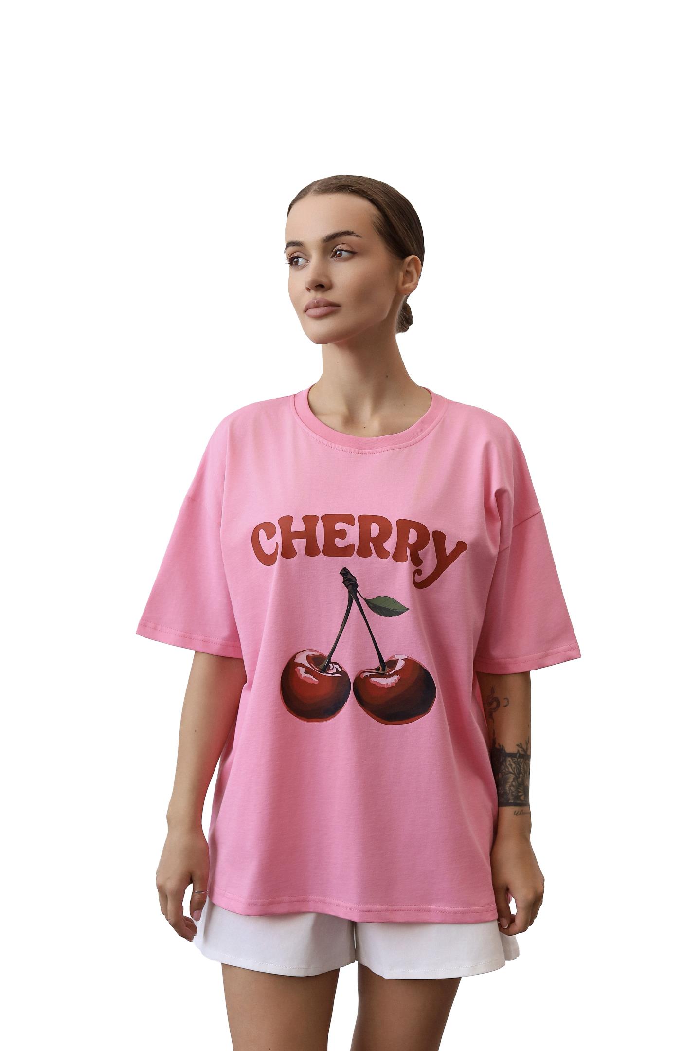 Бавовняна футболка з принтом Cherry Рож