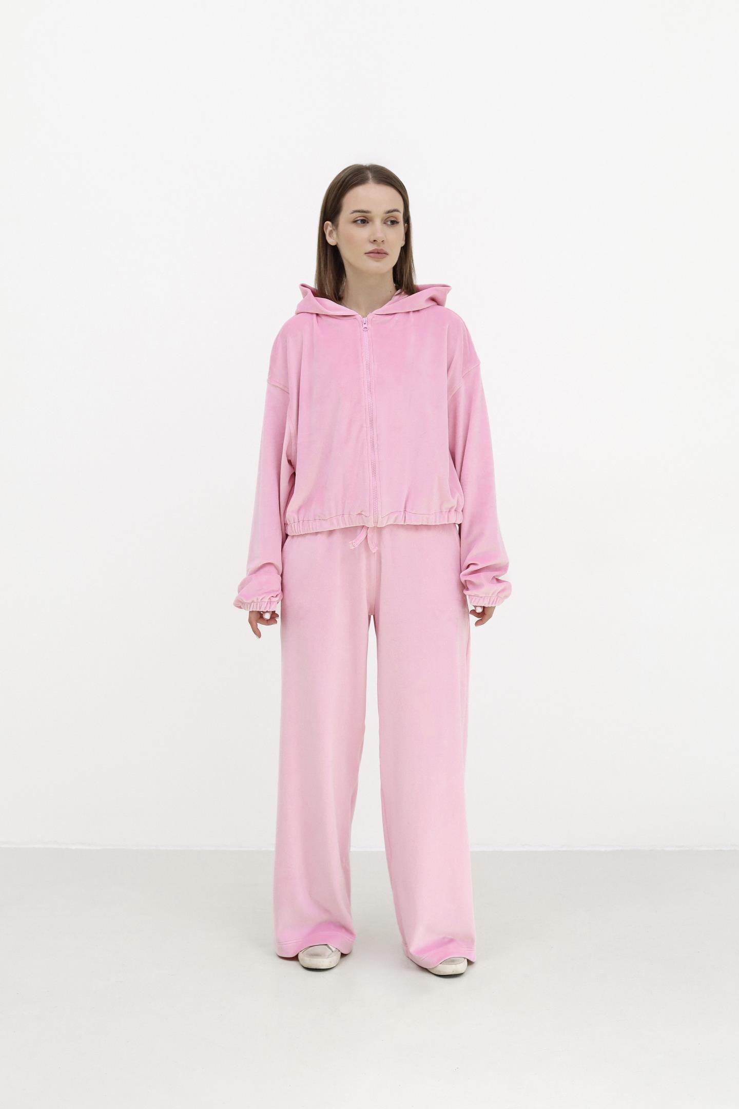 Жіноча велюрова кофта на блискавці Рожевий