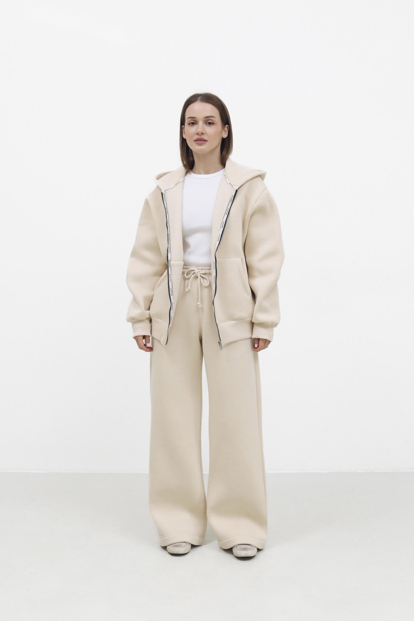 Утеплене зіп-худі з капюшоном Кремовий