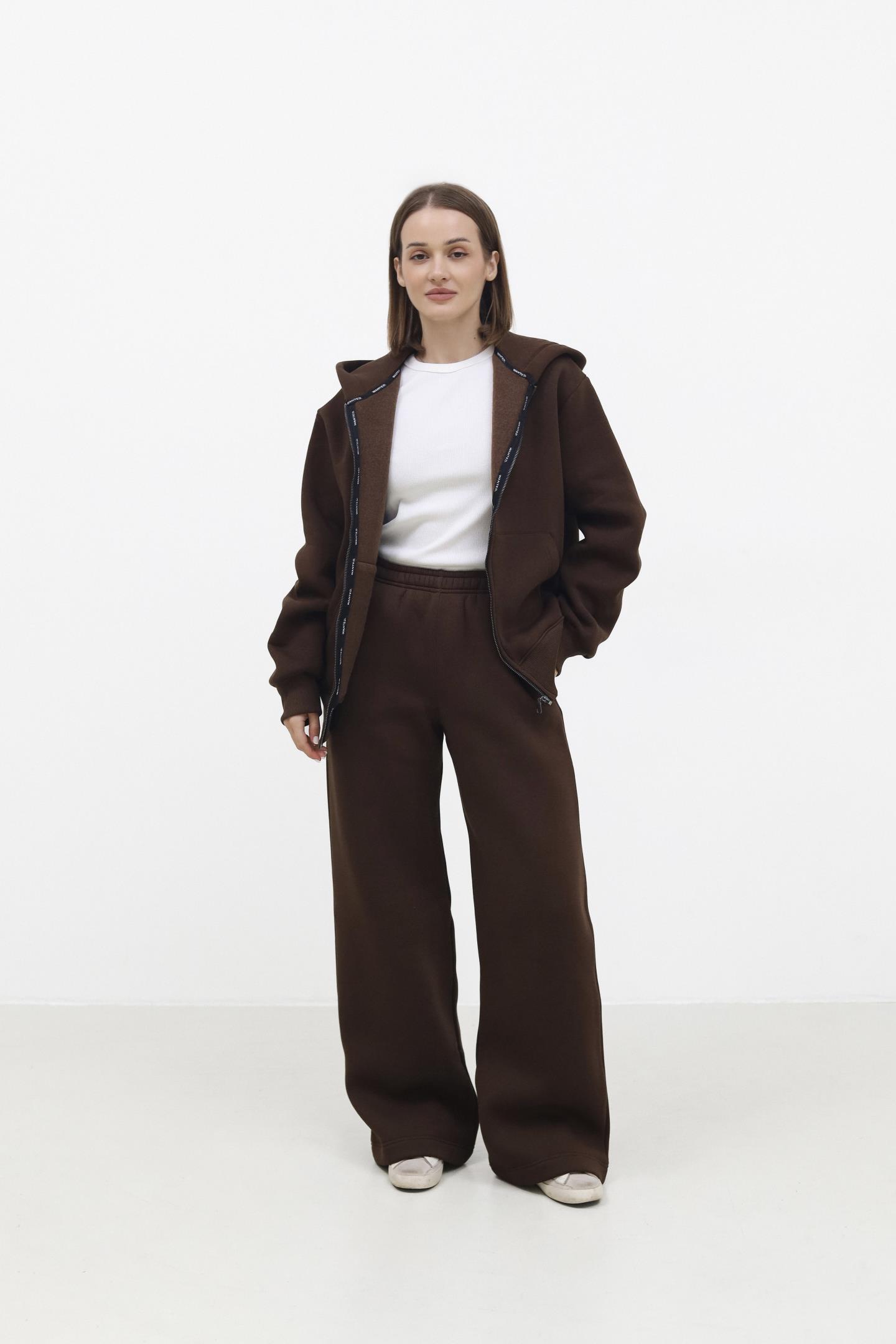 Утеплене зіп-худі з капюшоном Шоколад