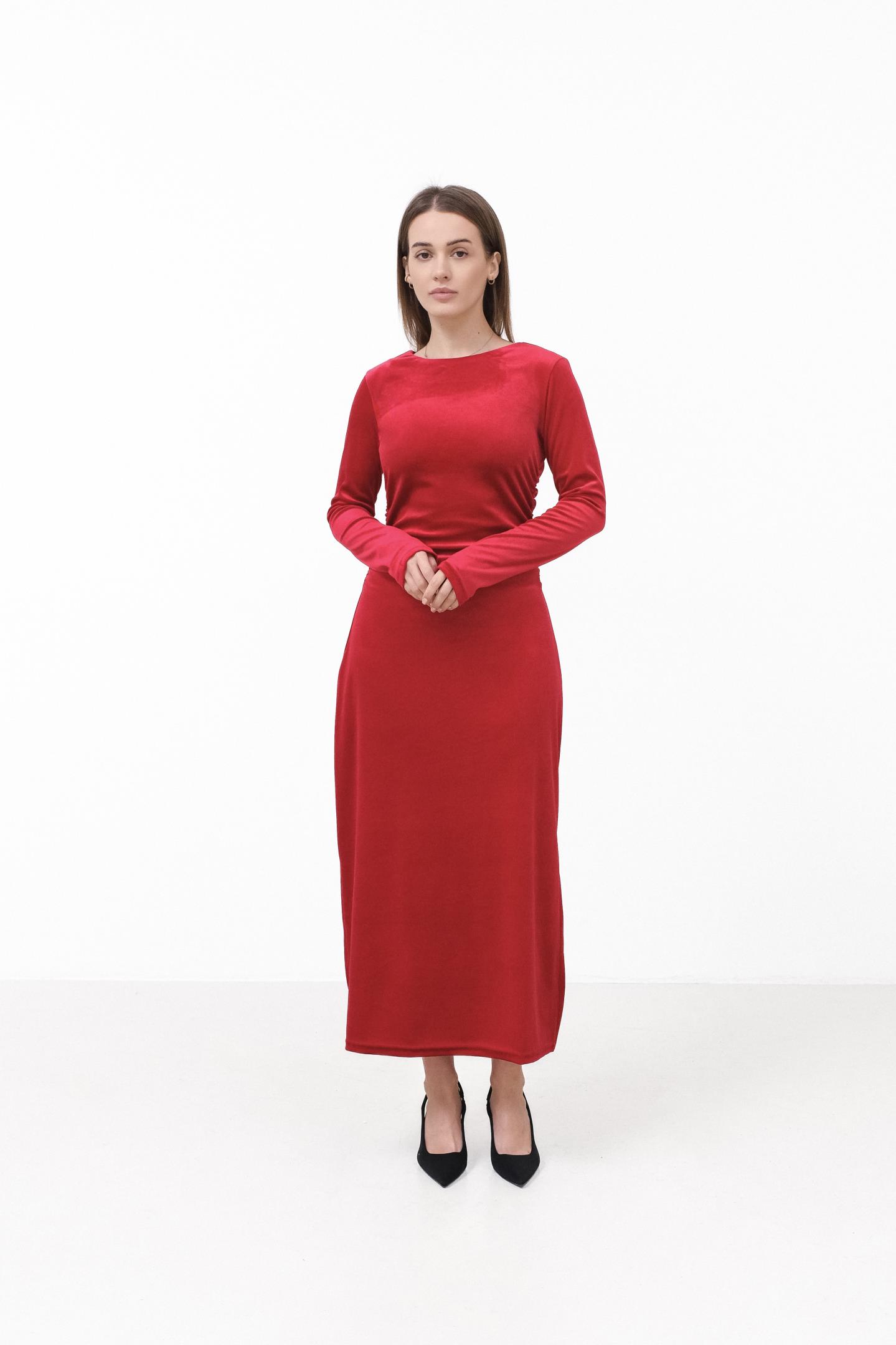 Жіночна сукня міді з розрізом Бордо