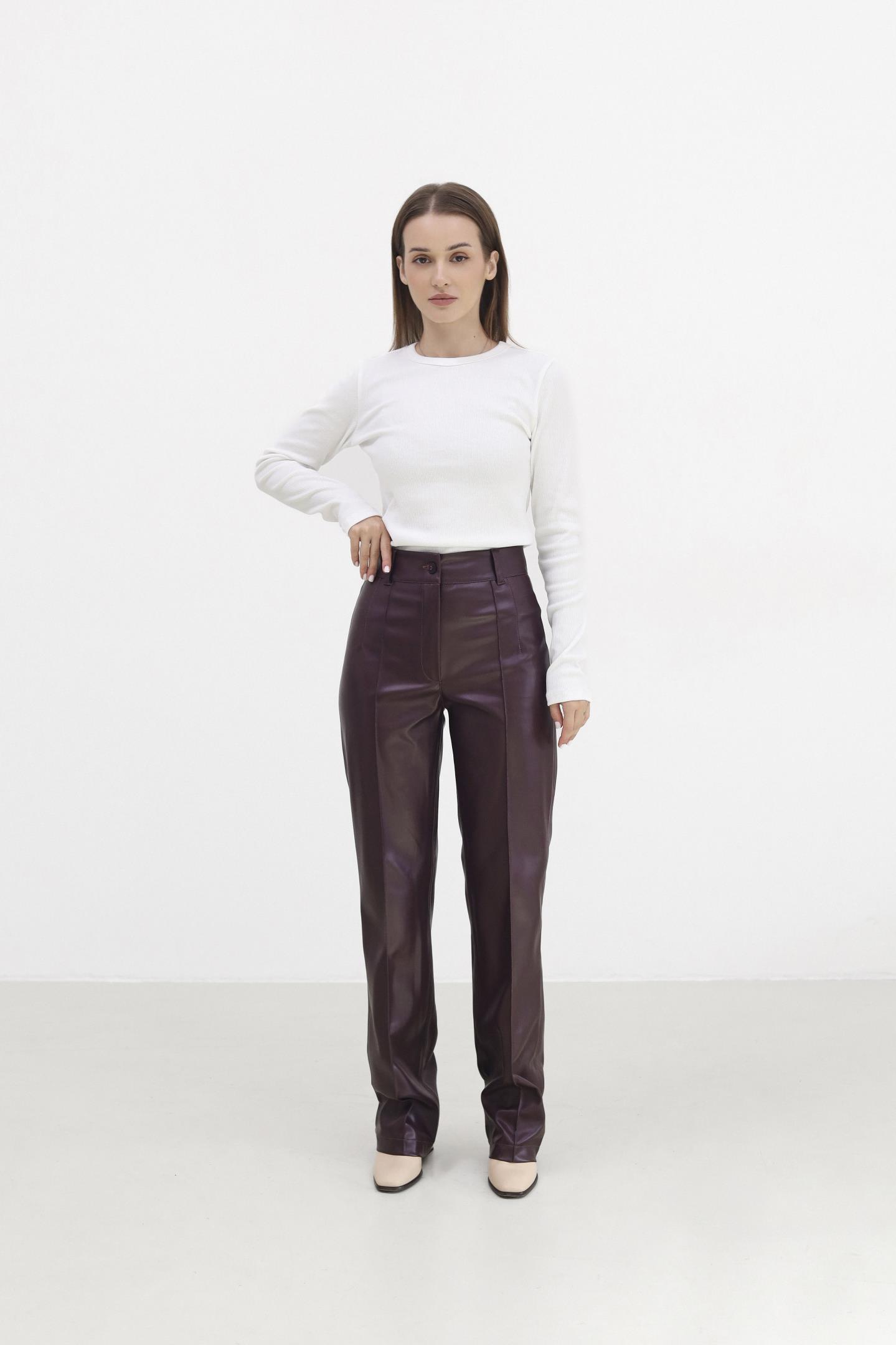 Класичні шкіряні штани зі стрілками Бордо