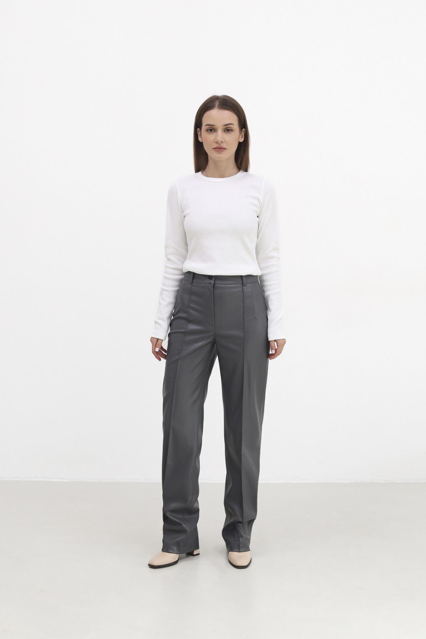 Класичні шкіряні штани зі стрілками Сірий