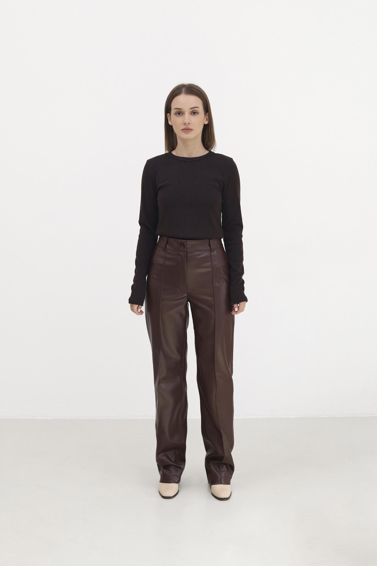 Класичні шкіряні штани зі стрілками Шоколад