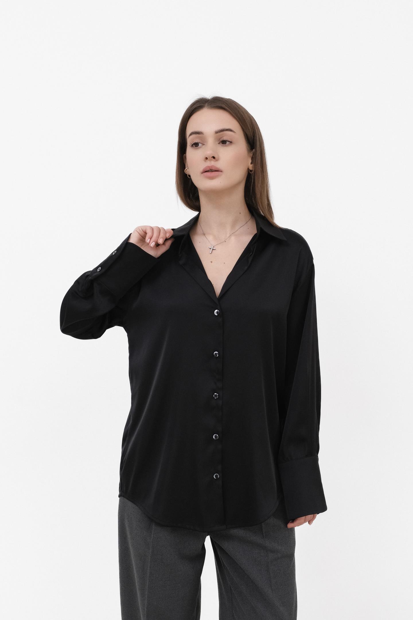 Шовкова блуза на гудзиках Чорний