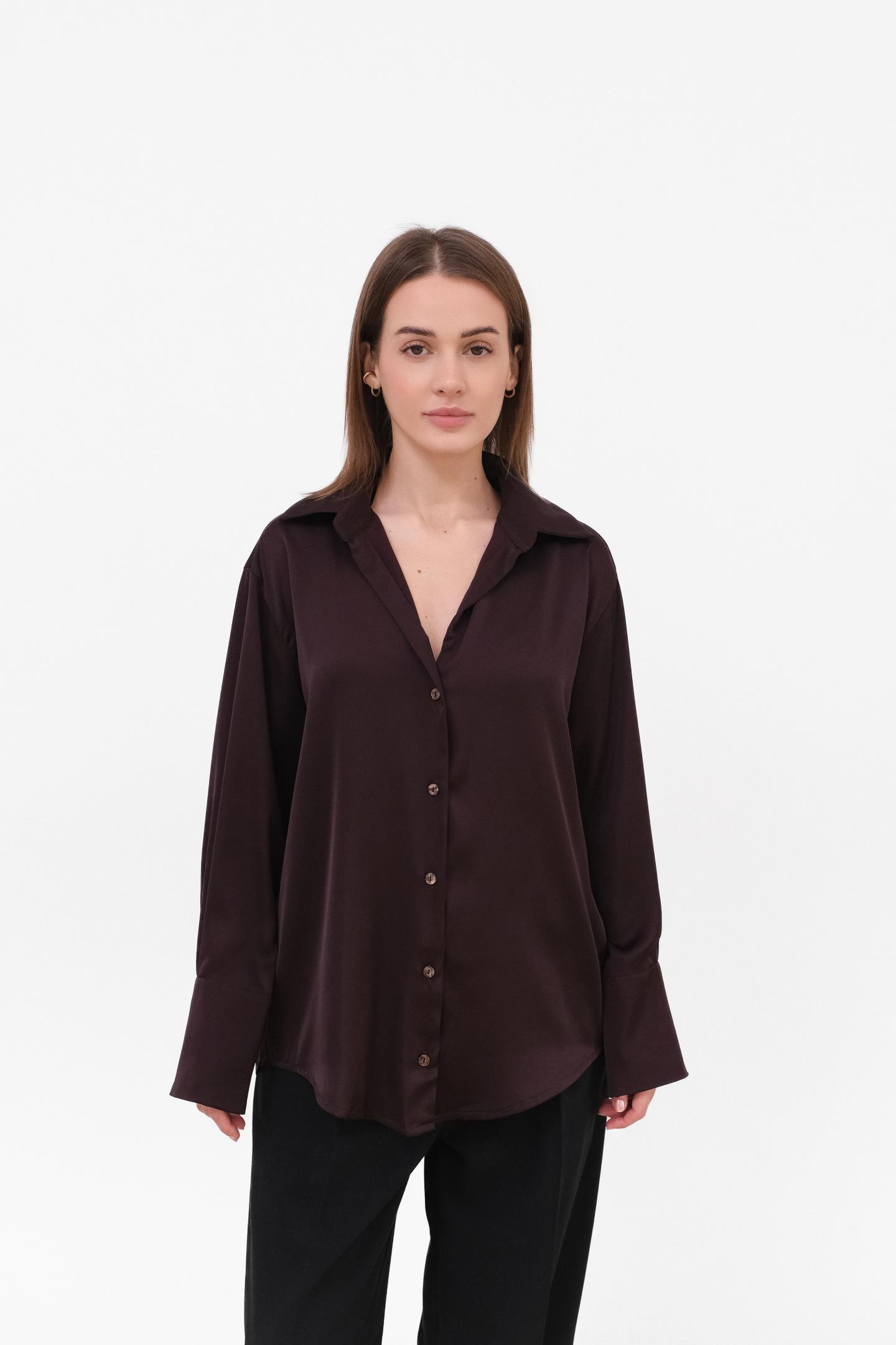 Шовкова блуза на гудзиках Шоколад