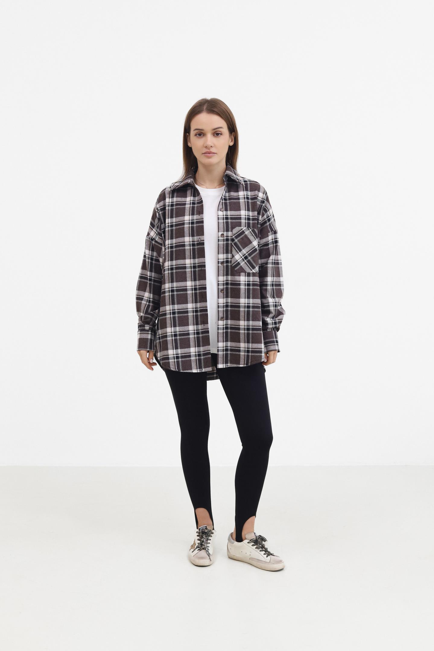 Стильна картата жіноча сорочка Шоколад