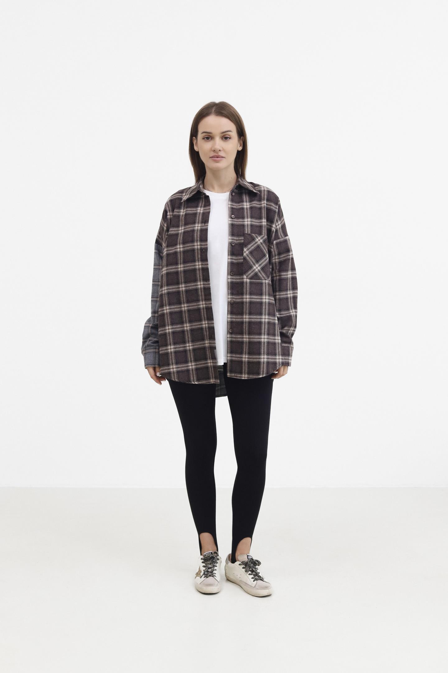 Стильна картата жіноча сорочка Шоколад дабл