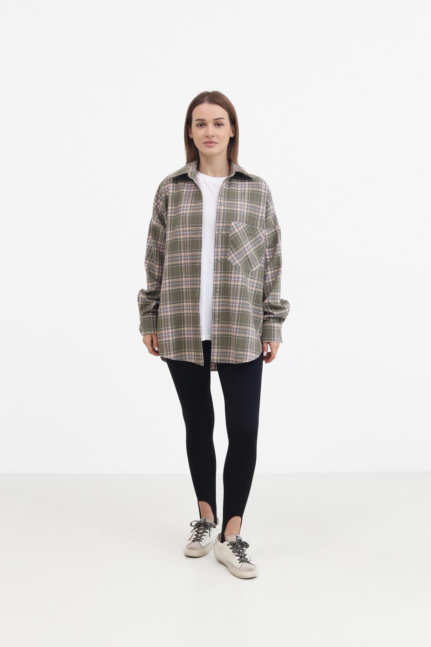 Стильна картата жіноча сорочка Оливковий