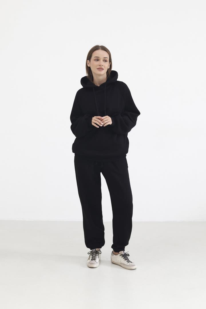 Теплий жіночий костюм з худі та джогерами Чорний