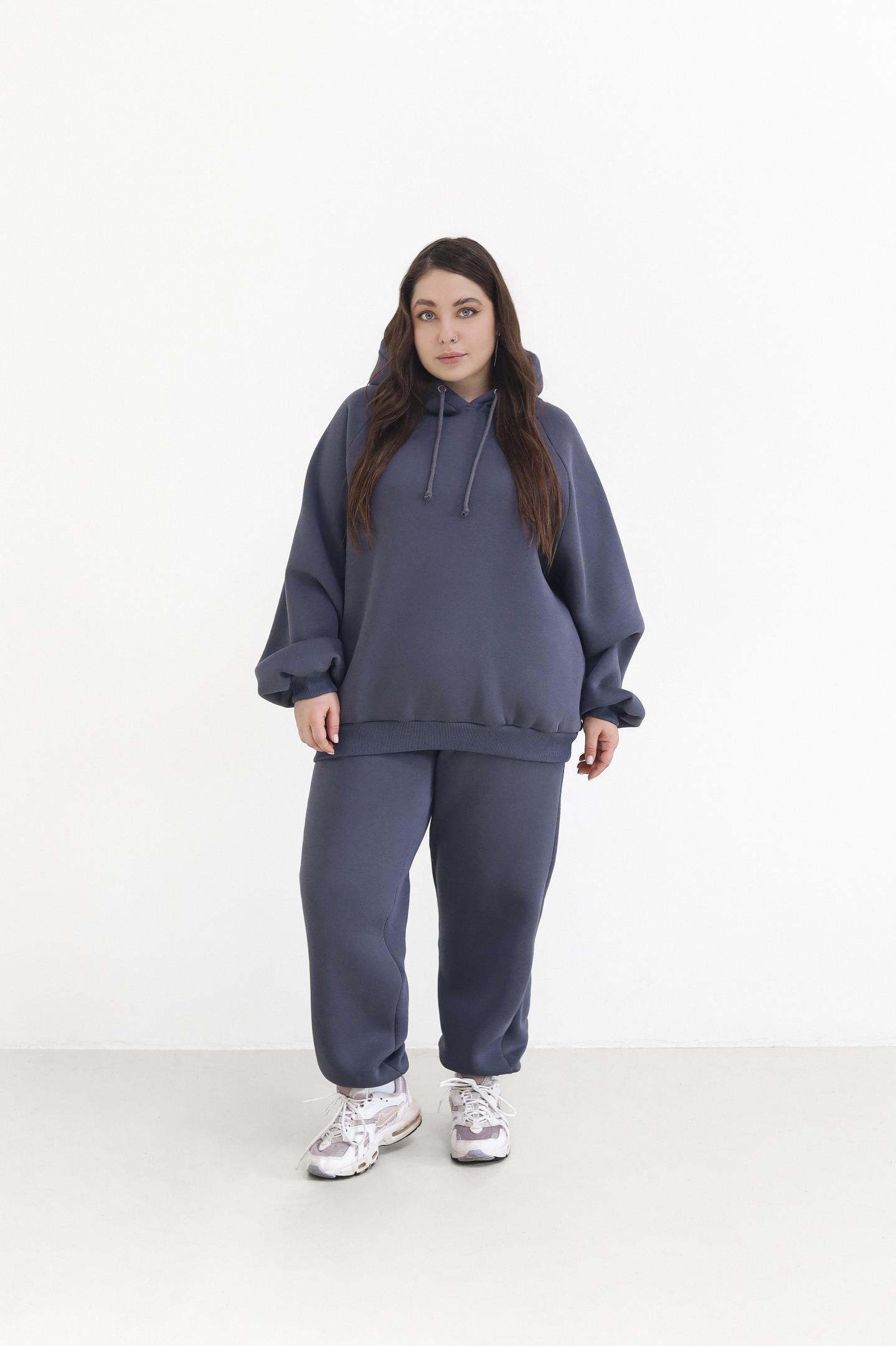 Теплий жіночий костюм з худі та джогерами Антрацит