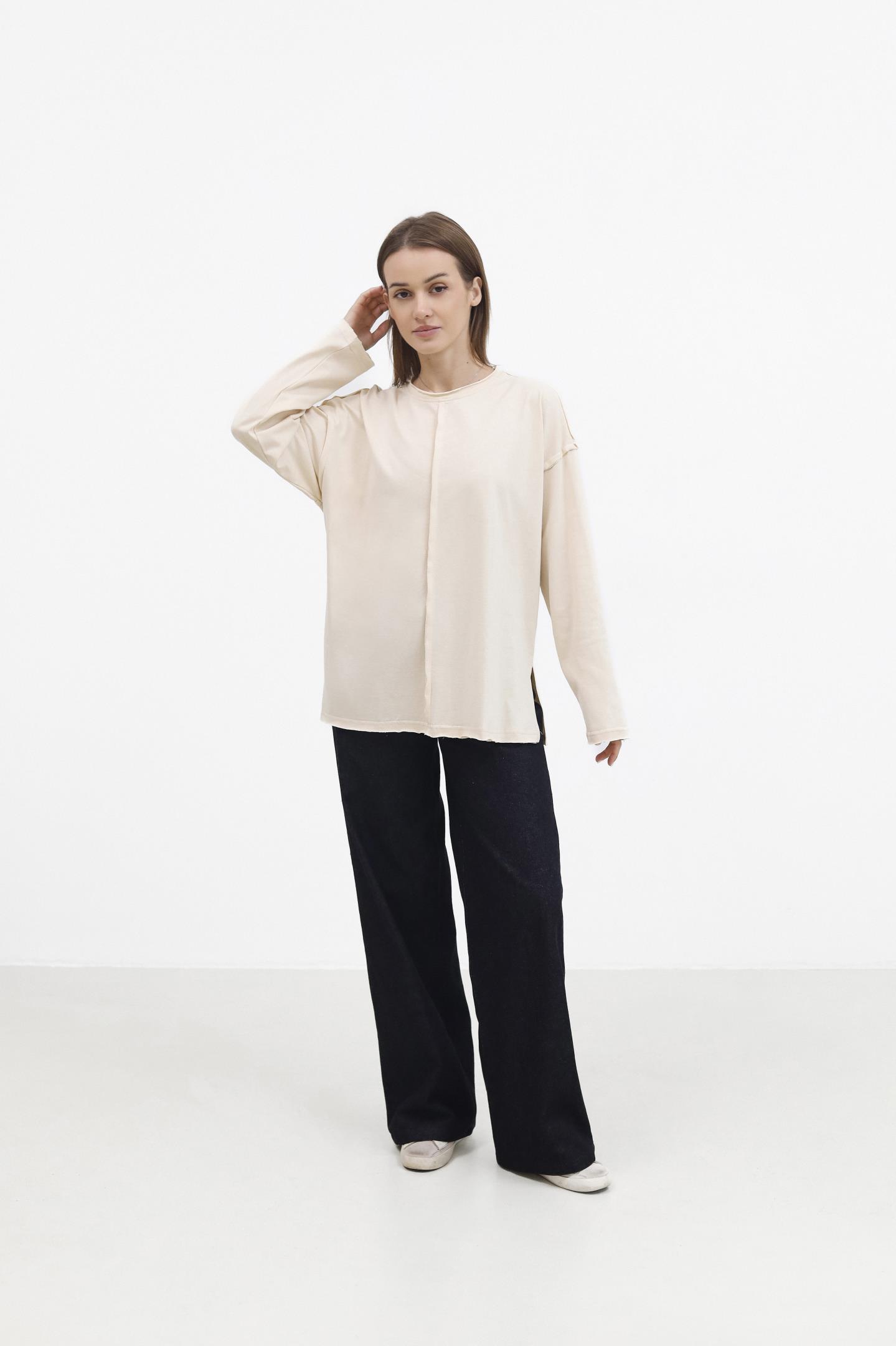 Бавовняний лонг із акцентною лінією Кремовий