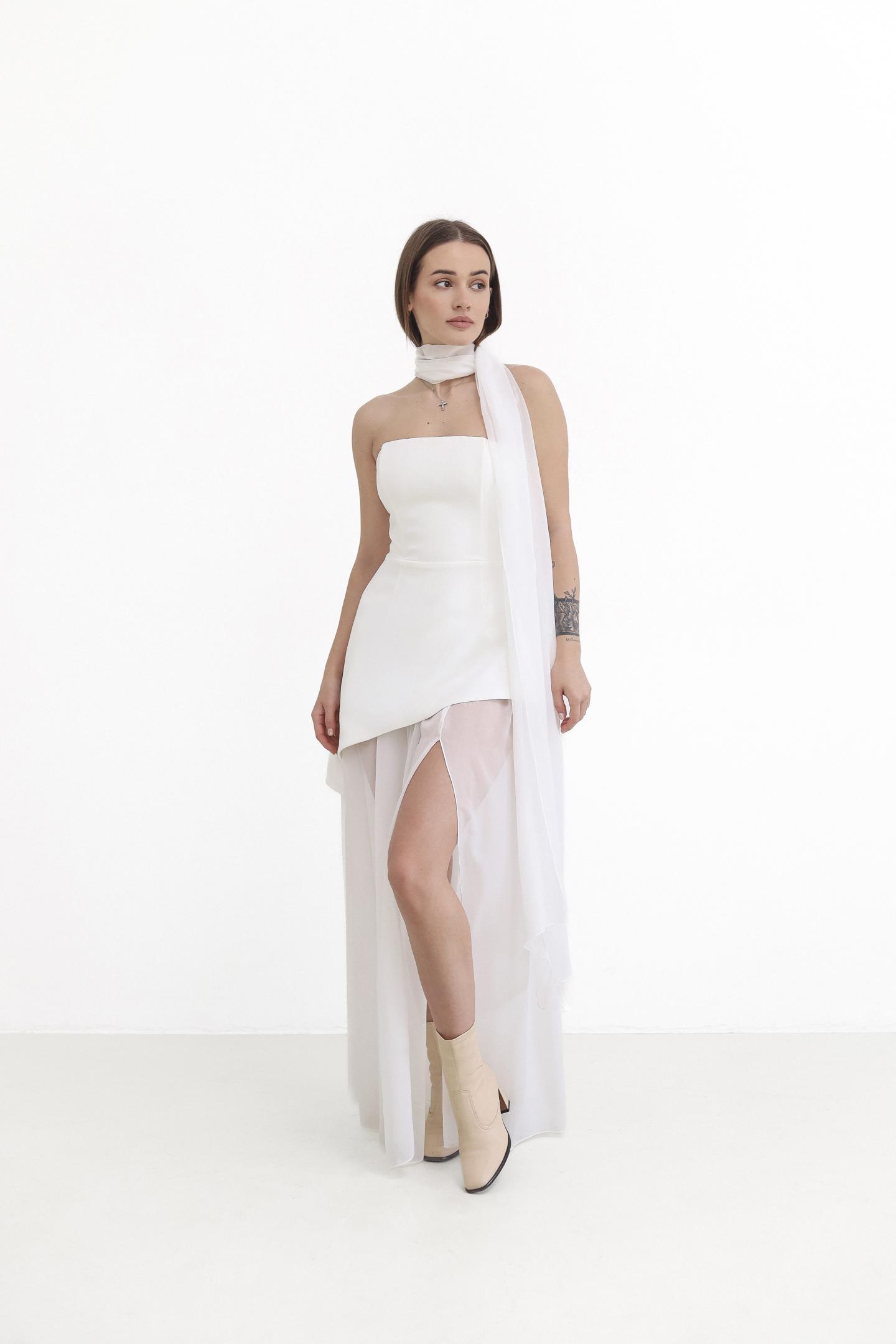 Жіночий комплект із сукні та прозорої спідниці Молоко