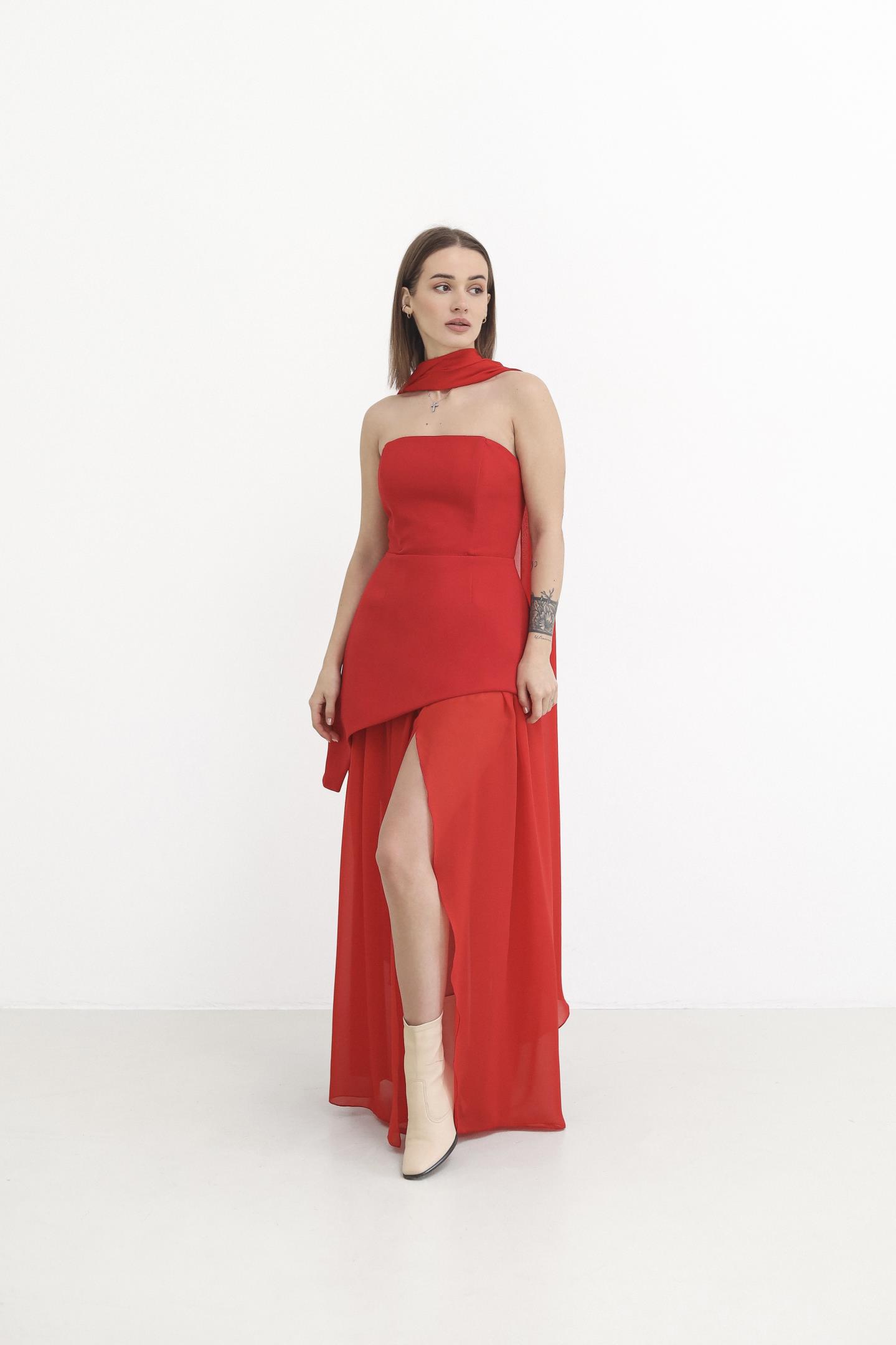 Жіночий комплект із сукні та прозорої спідниці Червоний