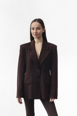 Стильний двобортний жакет з акцентними боками Шоколад