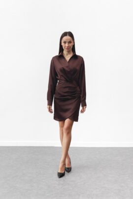 Жіноча шовкова сукня з ефектом запаху Шоколад