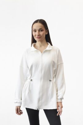 Стильна худі з тринитки з куліскою на талії Молоко