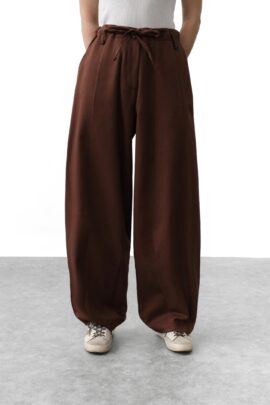 Штани-палаццо зі складками та зав’язками Коричневий