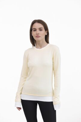 Лонгслів із контрастною вставкою Кремовий