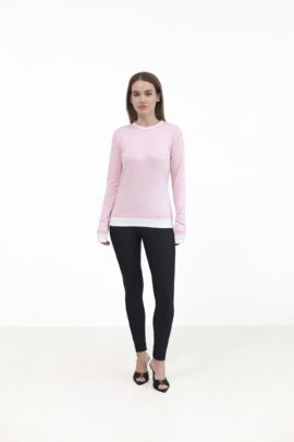 Лонгслів із контрастною вставкою Рожевий