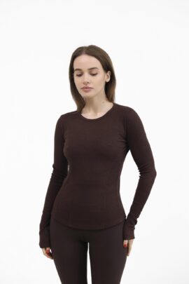 Жіночий лонгслів в рубчик Шоколад