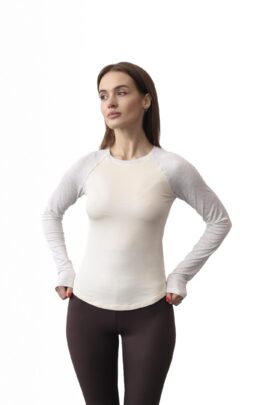 Стильний двоколірний лонгслів реглан Кремовий