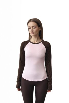 Стильний двоколірний лонгслів реглан Рожевий