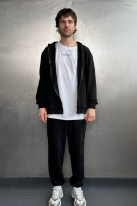 Чоловічий костюм з зіп-худі та джогерами Чорний