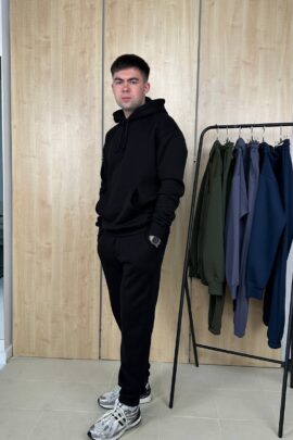 Чоловічий утеплений костюм з худі Чорний