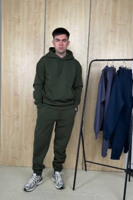 Чоловічий утеплений костюм з худі Хакі