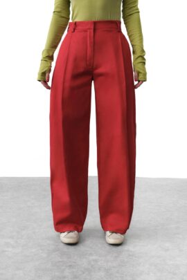 Джинси палаццо з акцентними защипами Червоний