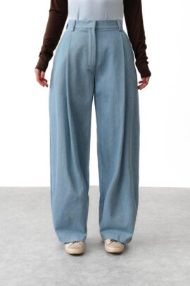 Джинси палаццо з акцентними защипами Блакитний