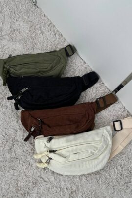 Вельветова сумка-бананка Коричневий