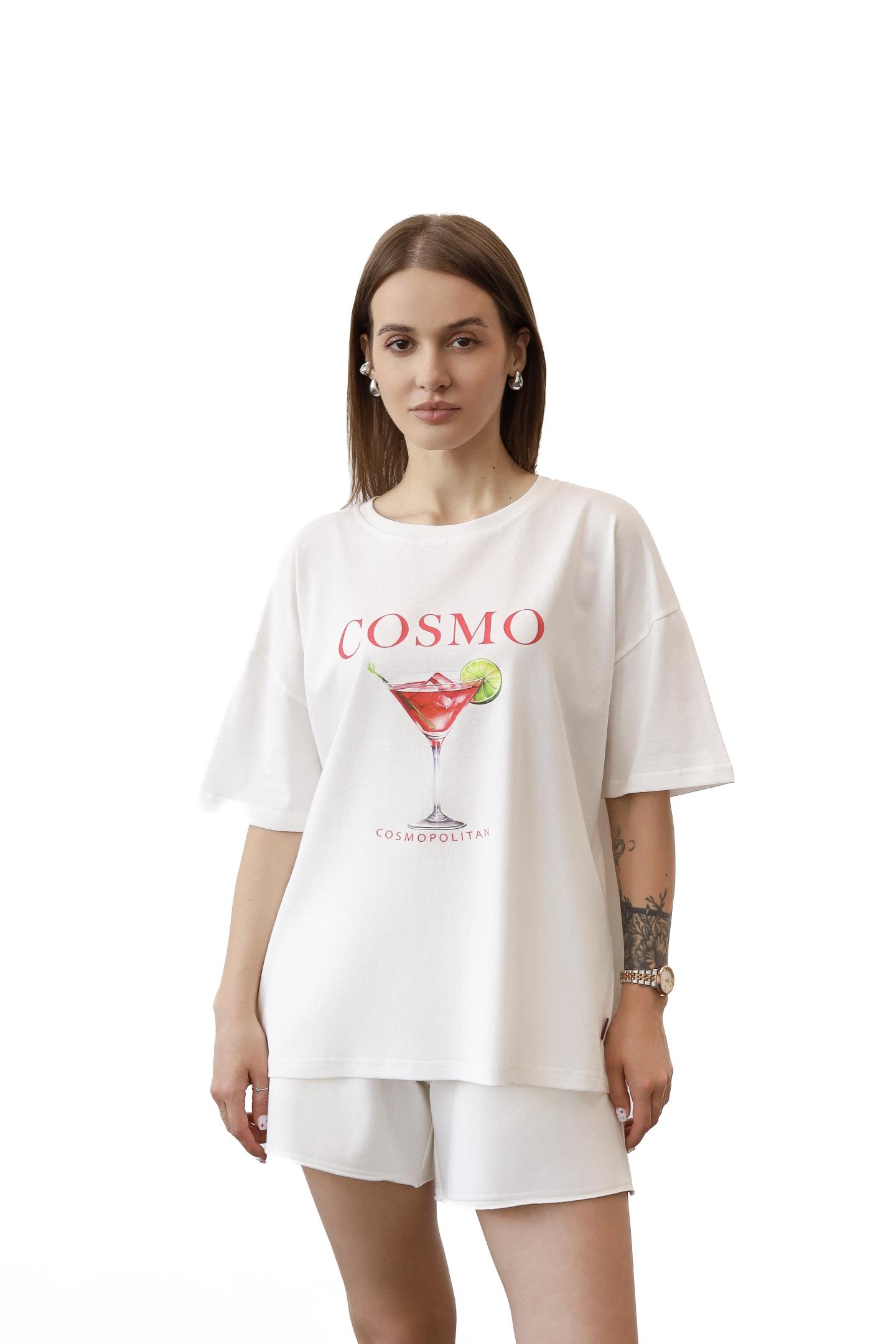 Жіноча бавовняна футболка з принтом Cosmo Молоко