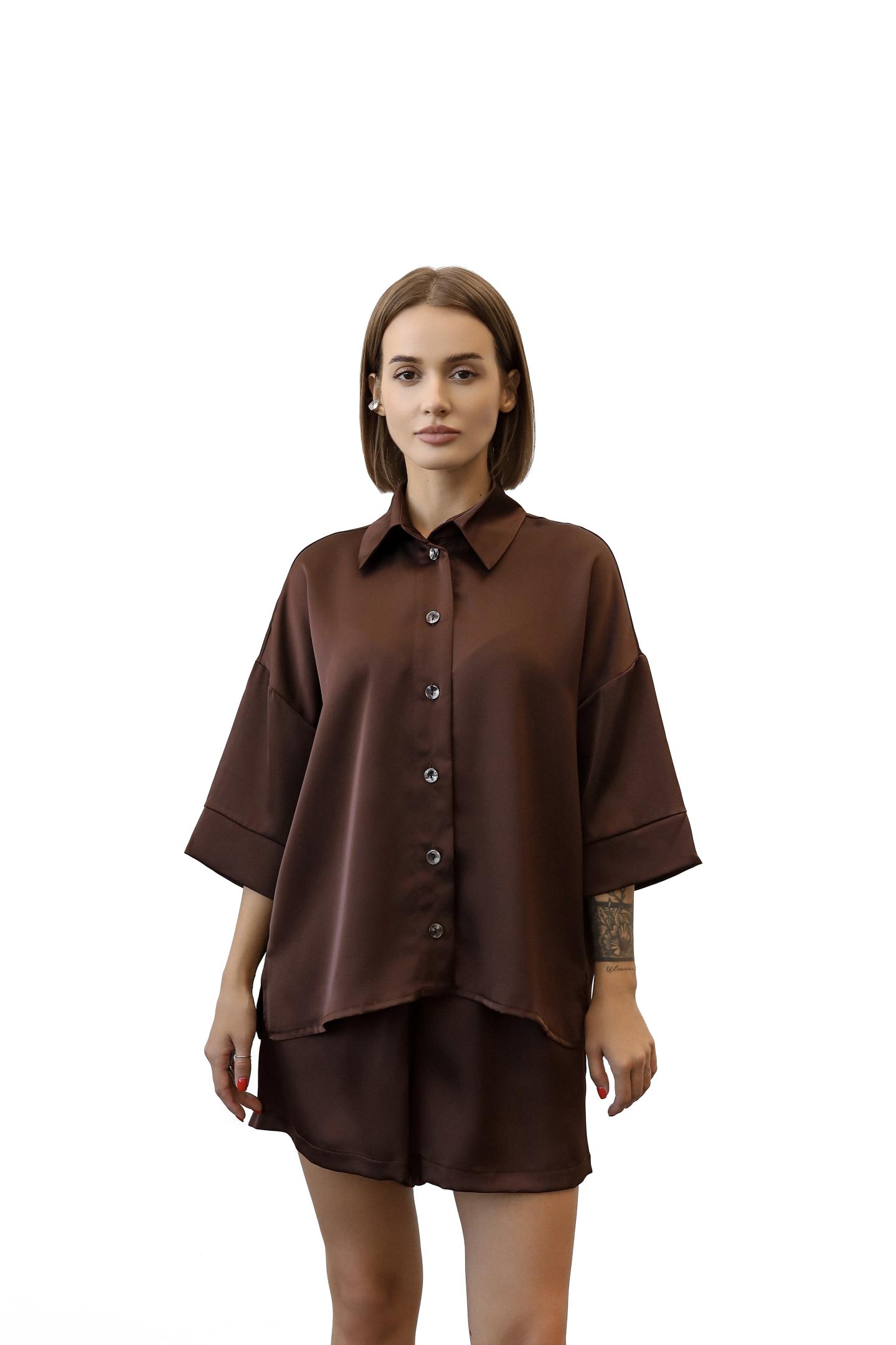 Шовковиста сорочка oversize Шоколад