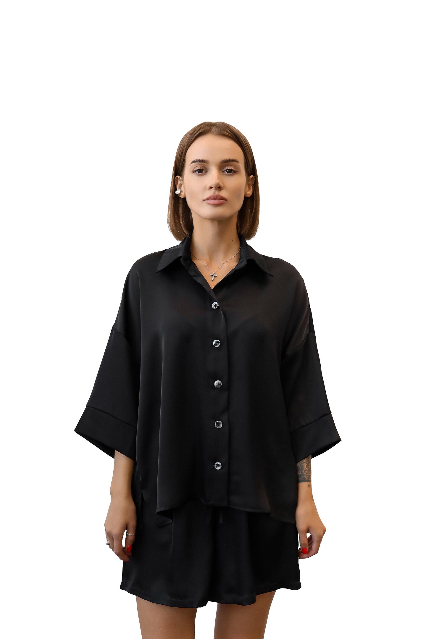 Шовковиста сорочка oversize Чорний