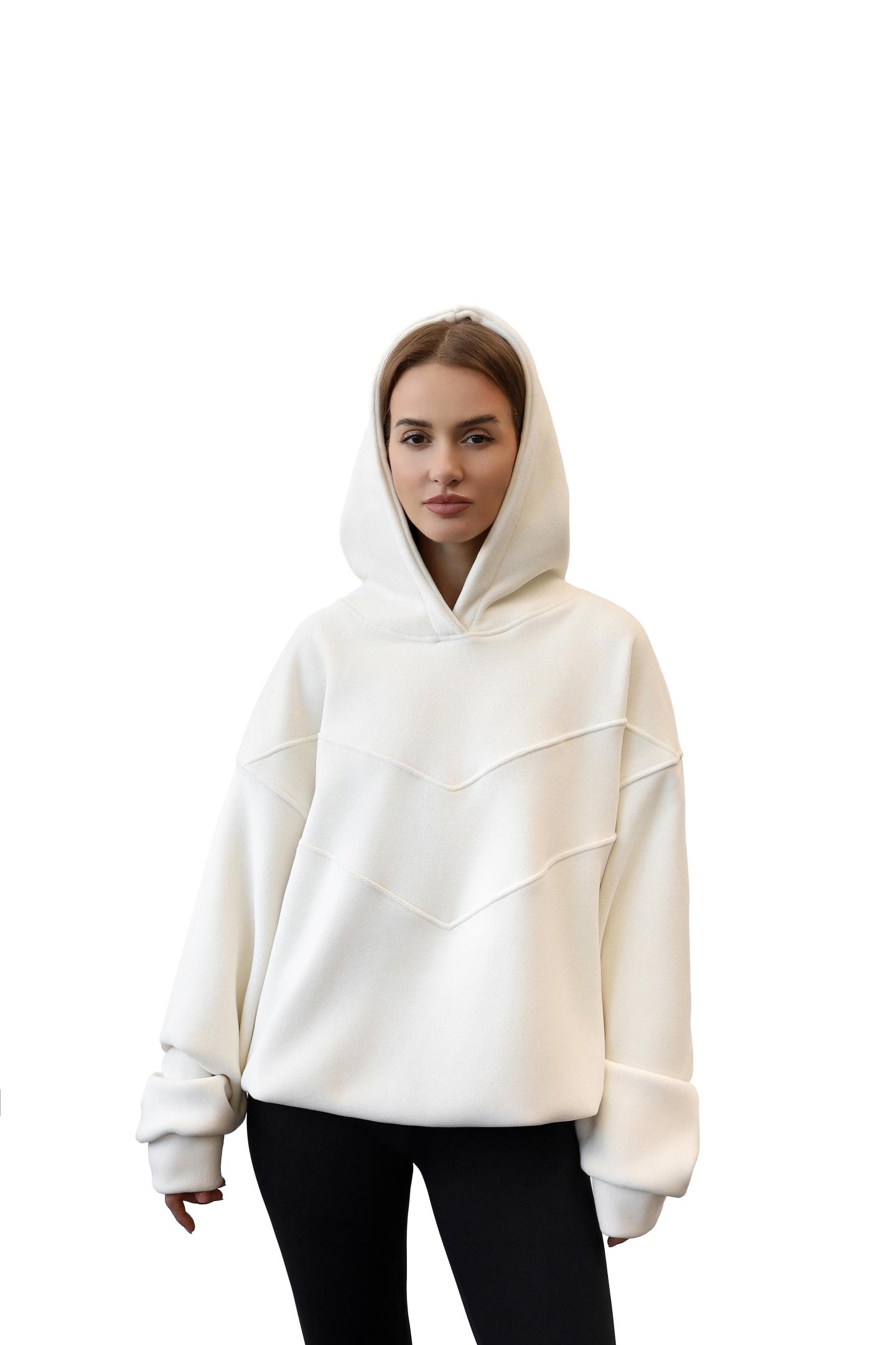 Флісове худі oversize з декоративними швами Молоко
