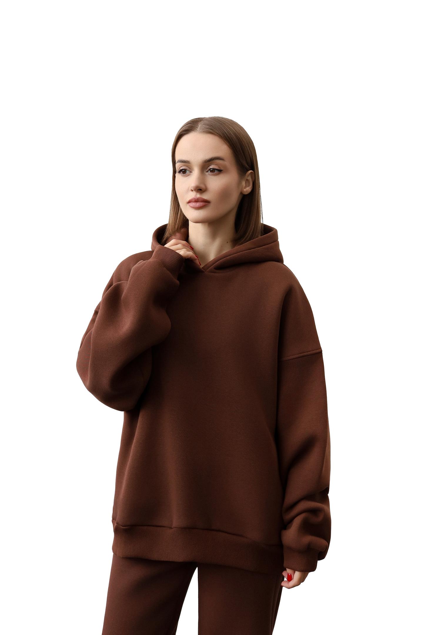Утеплене бавовняне худі oversize Шоколад